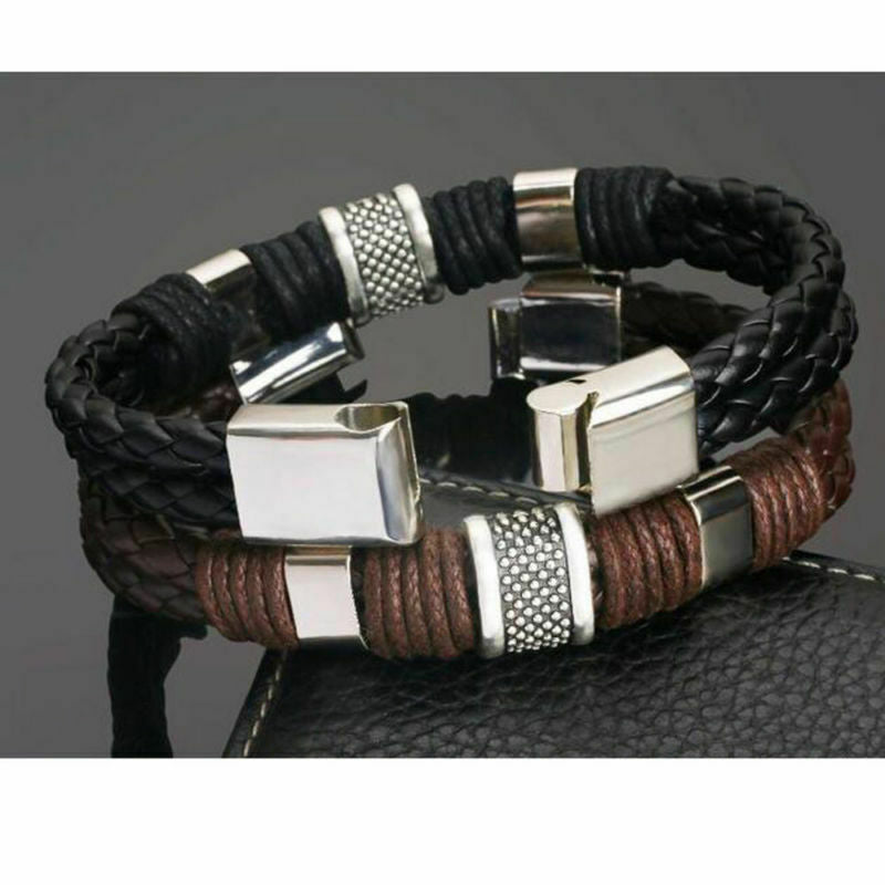 Gentleman Leather Titanium Steel Braided Clasp Bangle Bracelet for Men and Women  Retro Bangles Bracelets Jewelry